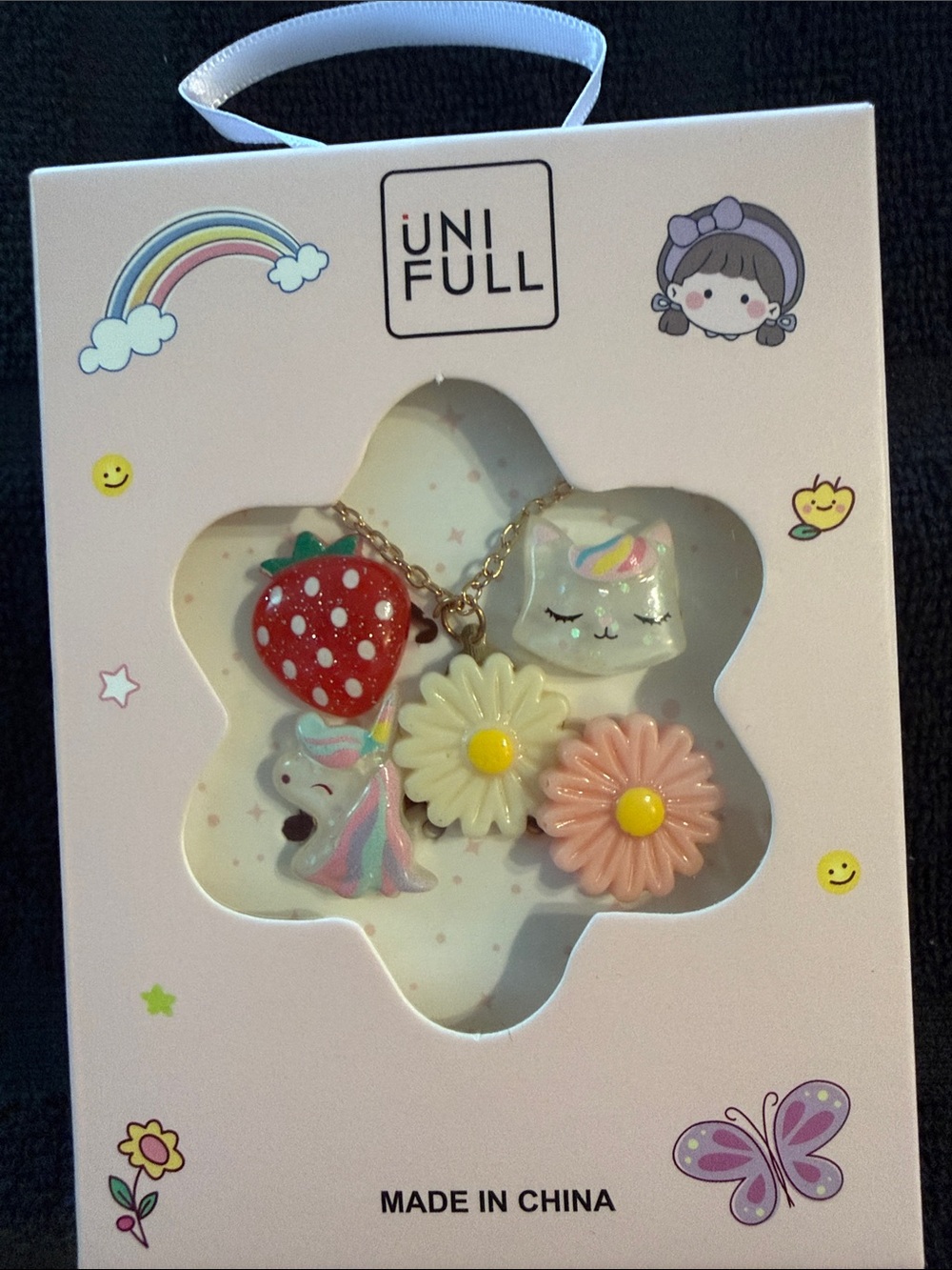 UNIF Kids Charm Necklace - Red Strawberry, Pastel Pink & Yellow Flowers
